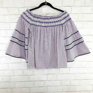 Parker Largo Smocked Off The Shoulder Striped Blouse Women's Size Medium